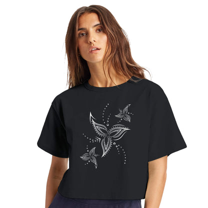 Tribal Line Flower Black Crop Top | Women&