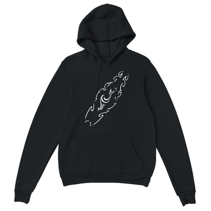 Unisex Tribal Surfboard Classic Black Hoodie, FreeStyle Tribal Surf Apparel by an Indie Artist, Front 2