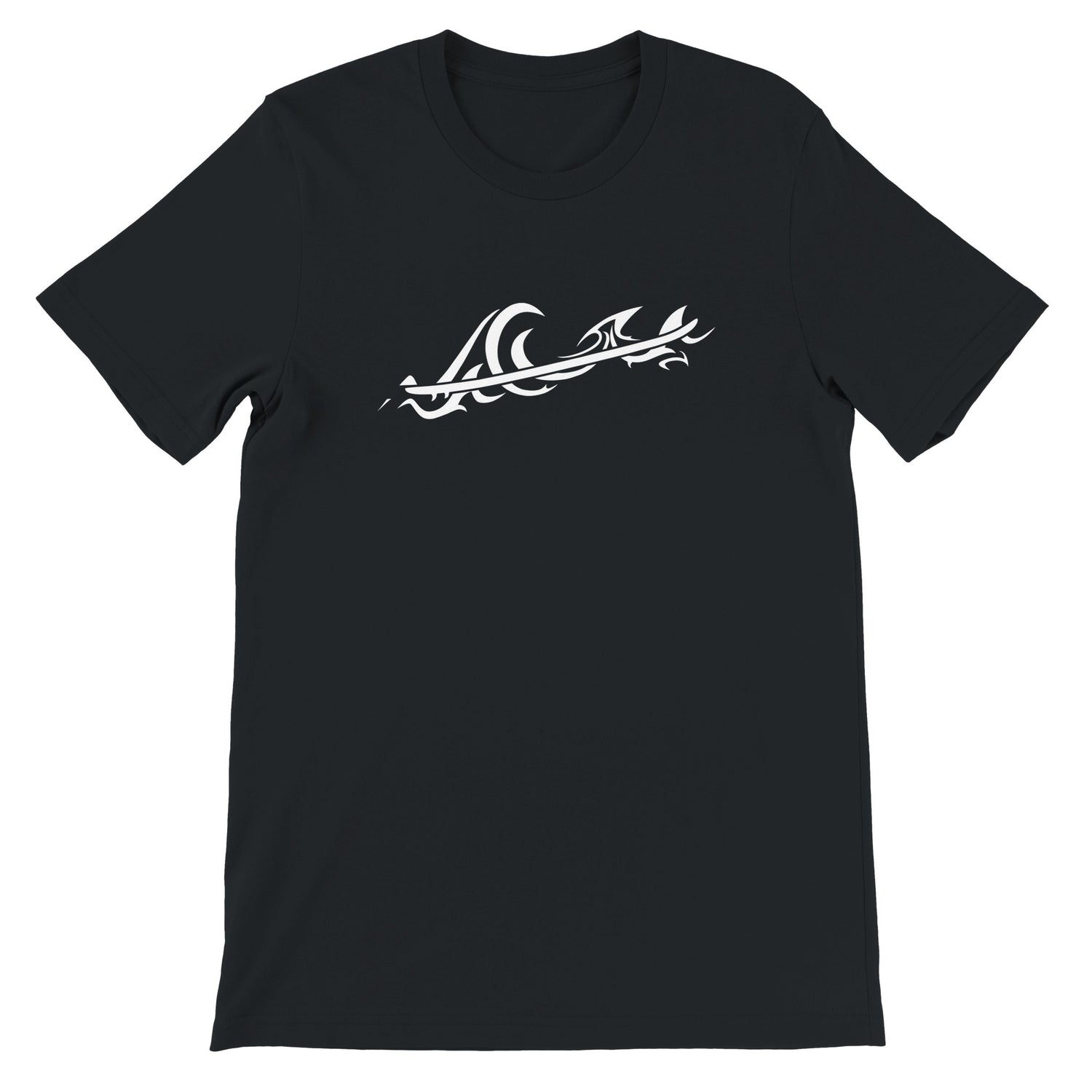 Unisex Tribal Wave Classic Black T-shirt, FreeStyle Tribal Surf Apparel by an Indie Artist, Front 2