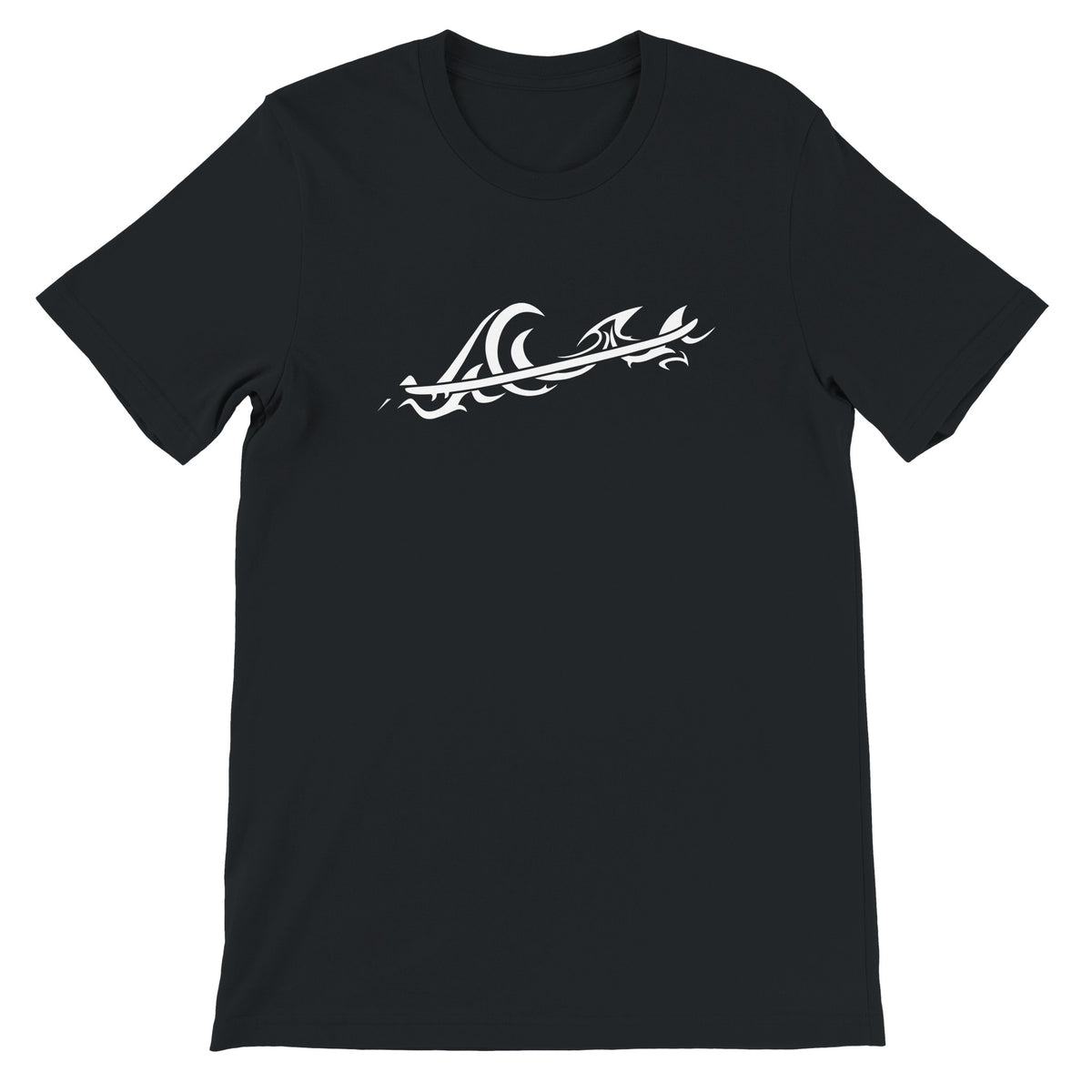 Unisex Tribal Wave Classic Black T-shirt, FreeStyle Tribal Surf Apparel by an Indie Artist, Front 2