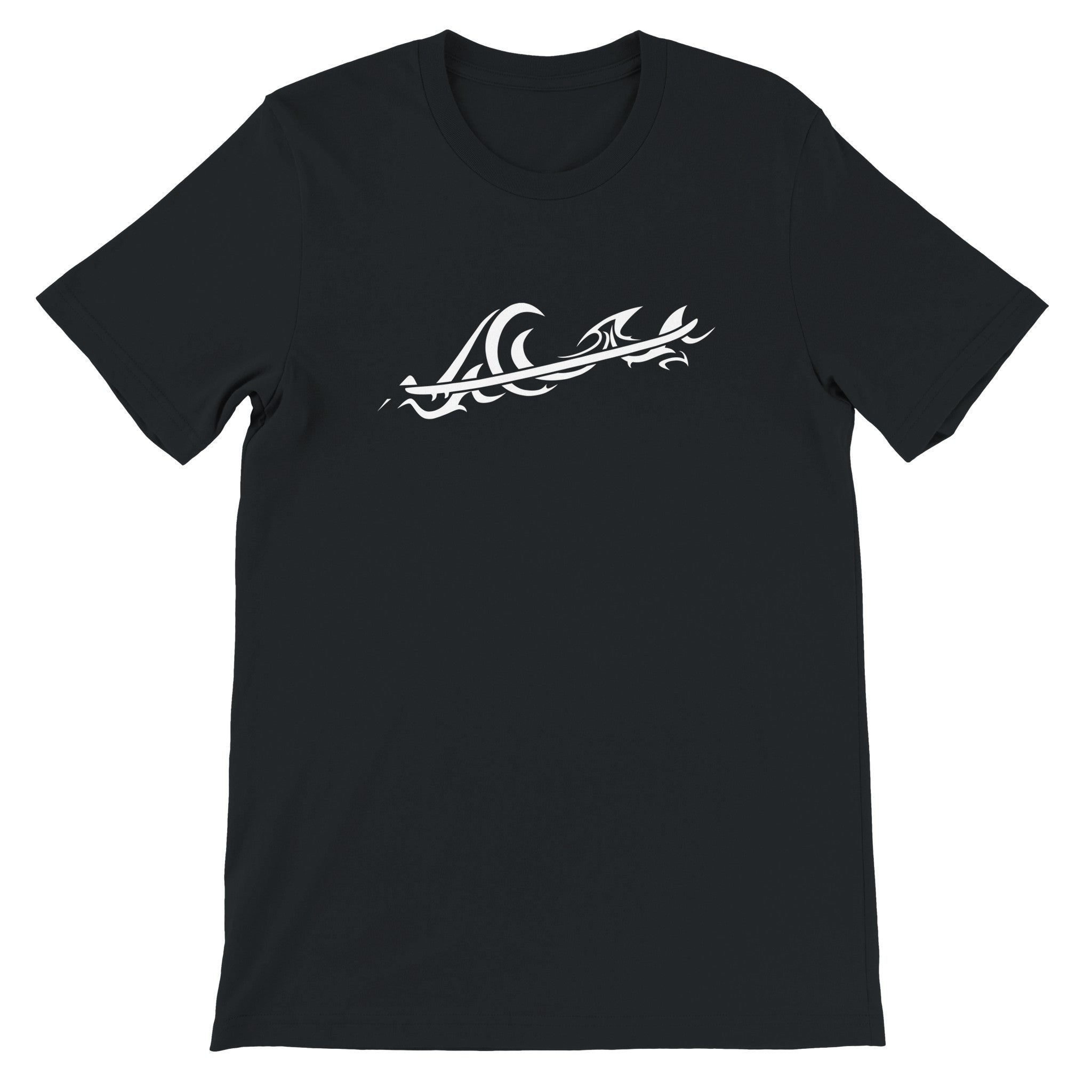 Unisex Tribal Wave Classic Black T-shirt, FreeStyle Tribal Surf Apparel by an Indie Artist, Front 2
