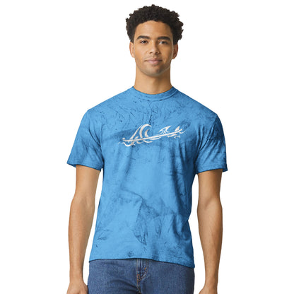 Unisex Tribal Wave Fiji Blue Color Blast T-shirt, FreeStyle Tribal Surf Apparel by an Indie Artist, Front 2