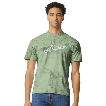 Unisex Tribal Wave Fern Color Blast T-shirt, FreeStyle Tribal Surf Apparel by an Indie Artist, Front 3