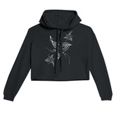 Tribal Flower Line Art Black Crop Hoodie | Light and Soft Premium Cotton-Poly Fleece Blend | Women&