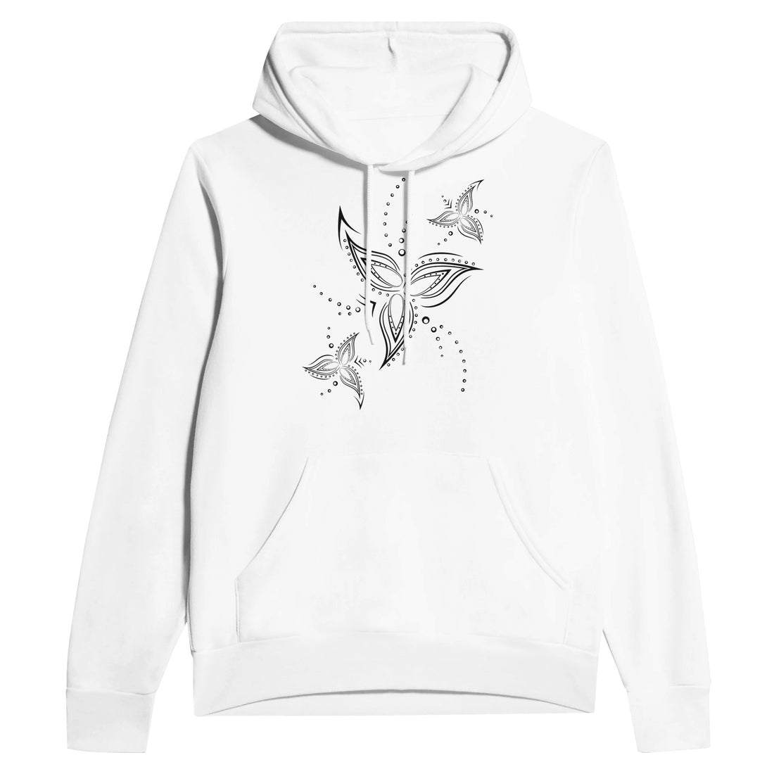Tribal Flower Line Art White Hoodie | Soft Premium Cotton-Poly Fleece Blend |  Women&