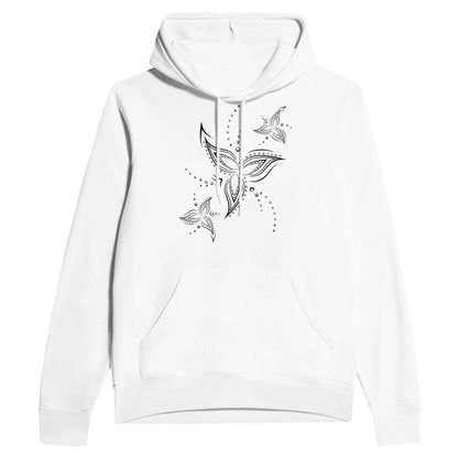 Tribal Flower Line Art White Hoodie | Soft Premium Cotton-Poly Fleece Blend |  Women&