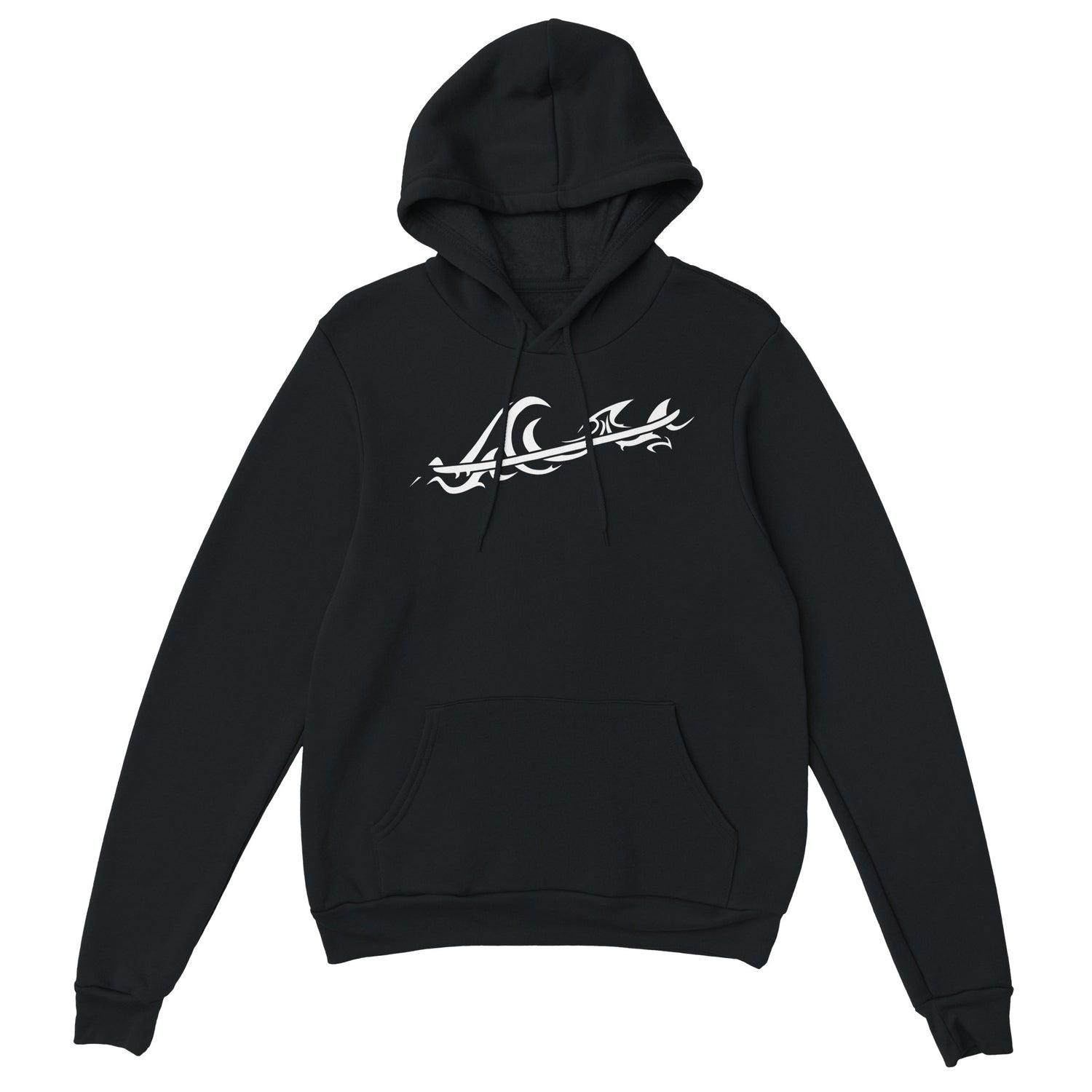 Unisex Tribal Surf Wave Street Surf Look  Black | Hoodie Soft Heavy Blend Popular | Ocean Fashion Street Tribal Style by an Indie Artist | Front 2