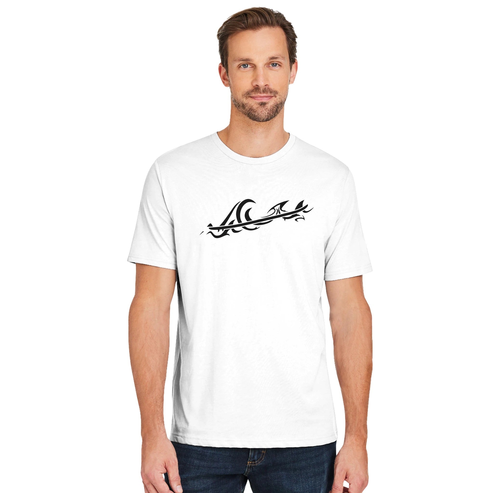 Tribal Surf Wave Street Surf Look Super Soft and Light Premium White T-shirt | Men's Unique Easywear Fashion Urban StreetVibe | FreeStyle Design by Indie Artist |  Mockup