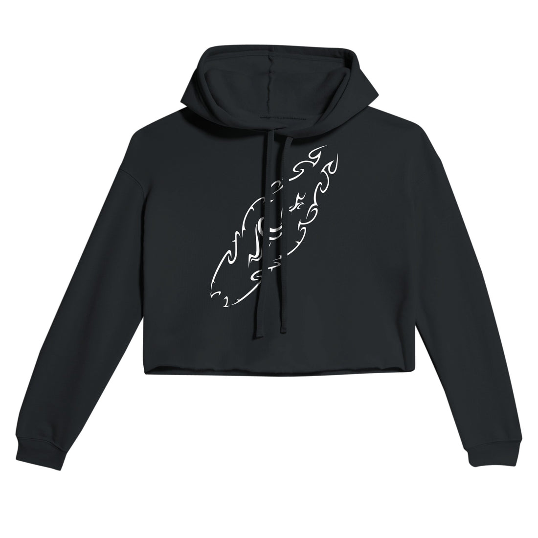 Tribal Surfboard Street Surf Look Black Crop Hoodie | Light and Soft Premium Cotton-Poly Fleece | Women&