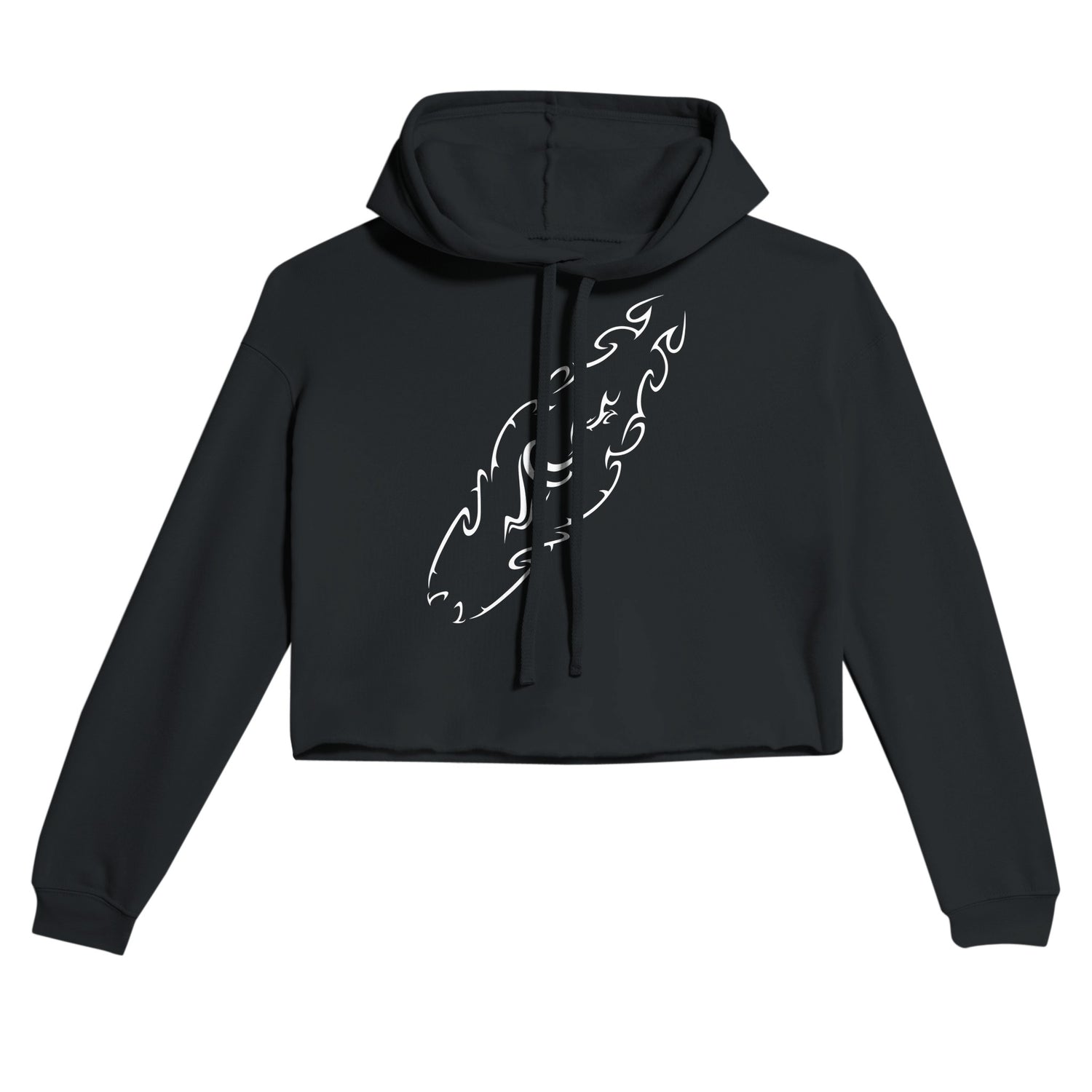 Tribal Surfboard Street Surf Look Black Crop Hoodie | Light and Soft Premium Cotton-Poly Fleece | Women&
