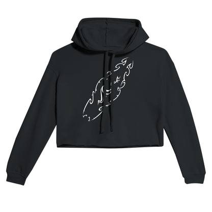Tribal Surfboard Street Surf Look Black Crop Hoodie | Light and Soft Premium Cotton-Poly Fleece | Women&