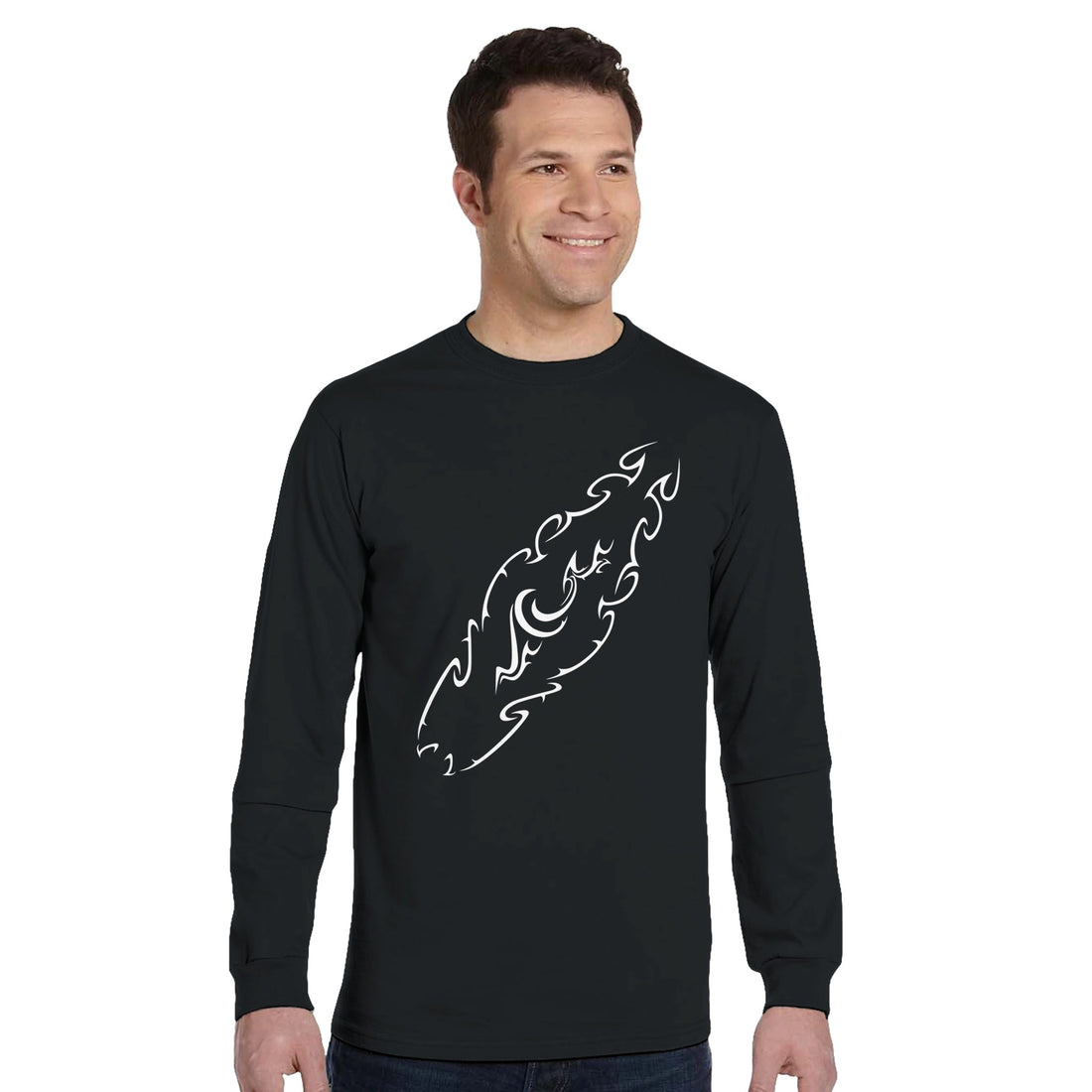 Tribal Surfboard Street Surf Look Black Long-Sleeve T-shirt | 100% Organic Cotton | Men&