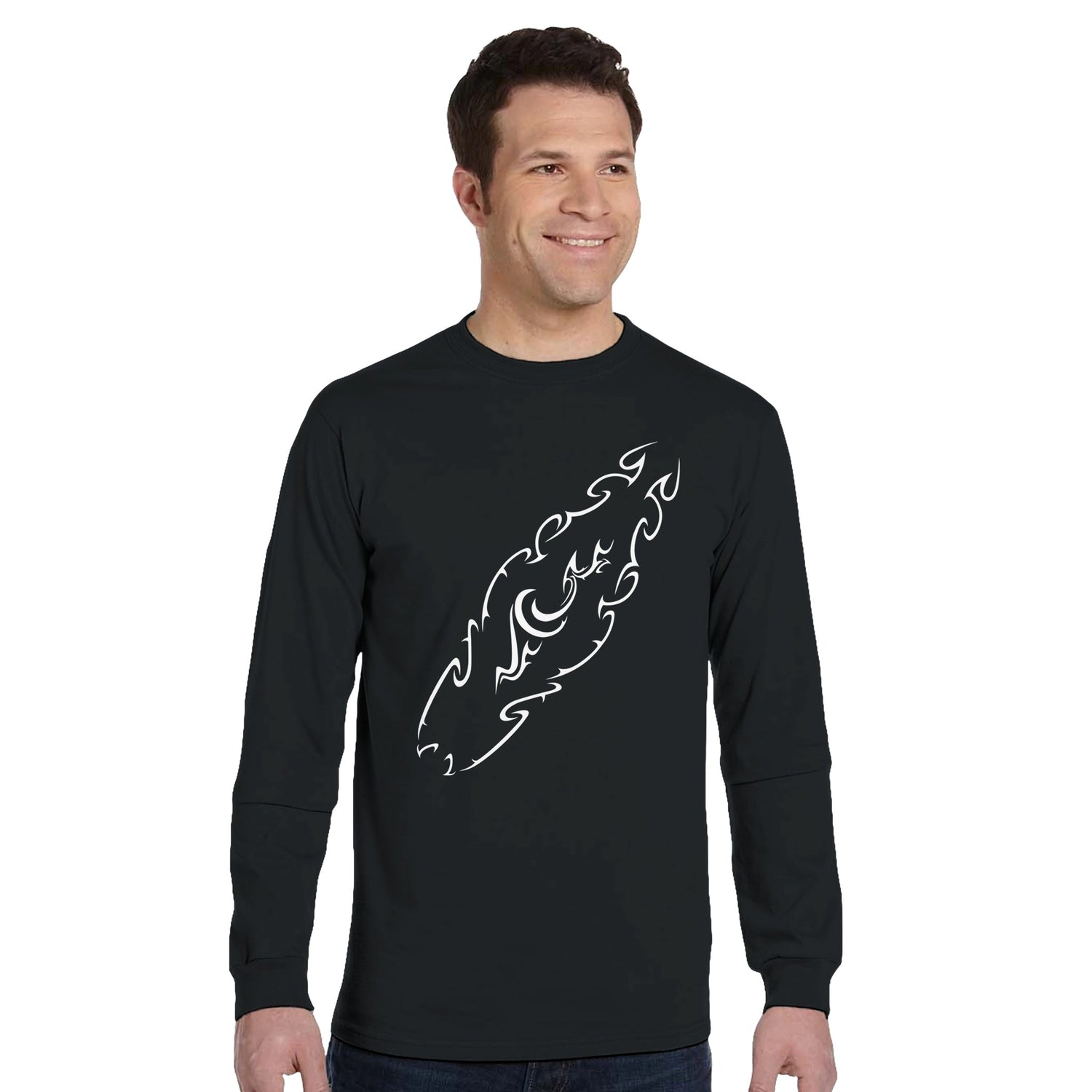 Tribal Surfboard Street Surf Look Black Long-Sleeve T-shirt | 100% Organic Cotton | Men&