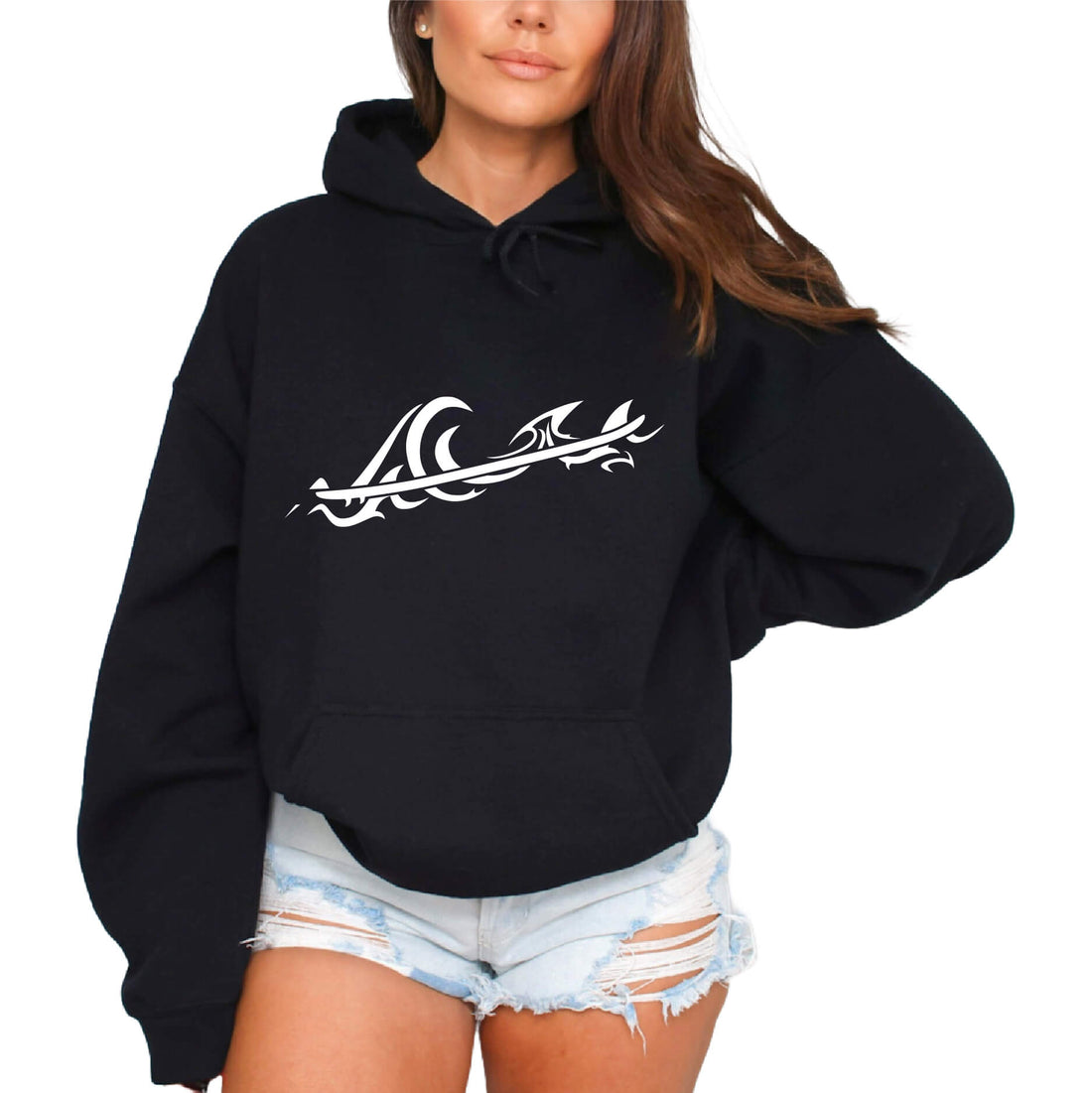 Tribal Wave Classic Unisex Black Pullover Surf Hoodie | Gildan® 18500