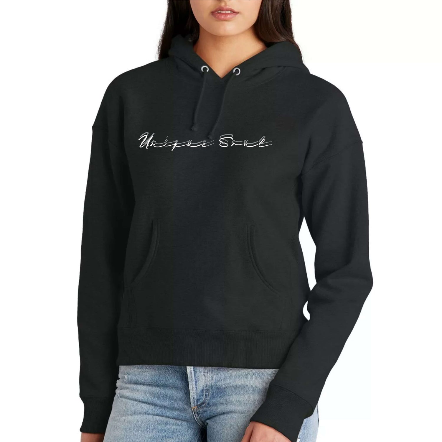 Unique Soul Slogan Black Hoodie | Women&