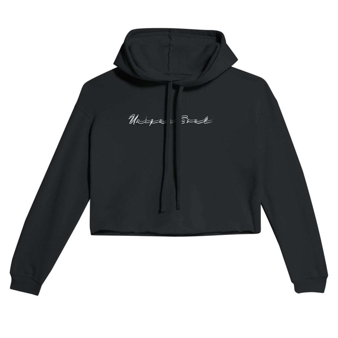 Unique Soul Slogan Art Light and Soft Premium Cotton-Poly Black Crop Hoodie | Women&