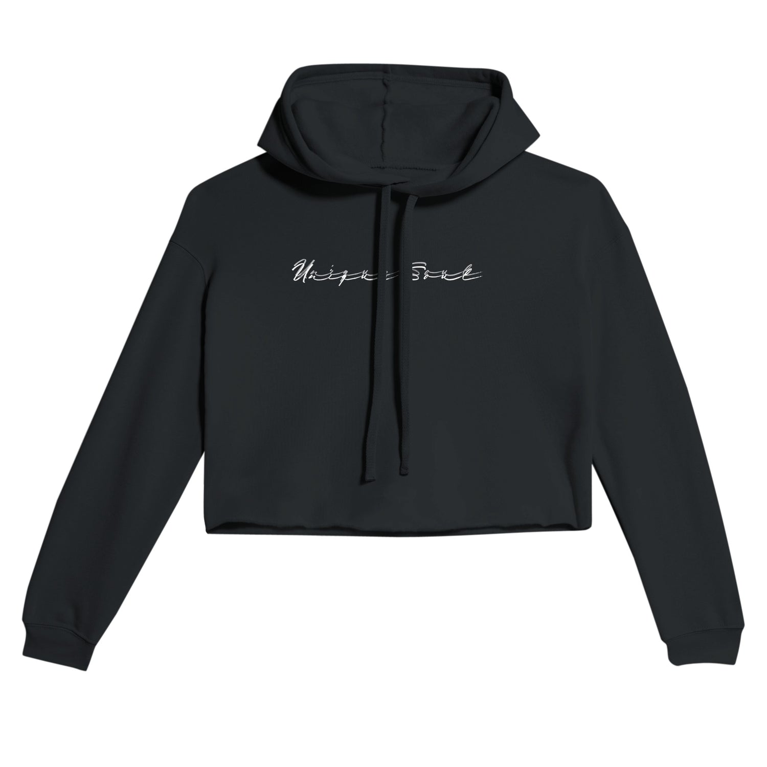 Unique Soul Slogan Art Light and Soft Premium Cotton-Poly Black Crop Hoodie | Women&