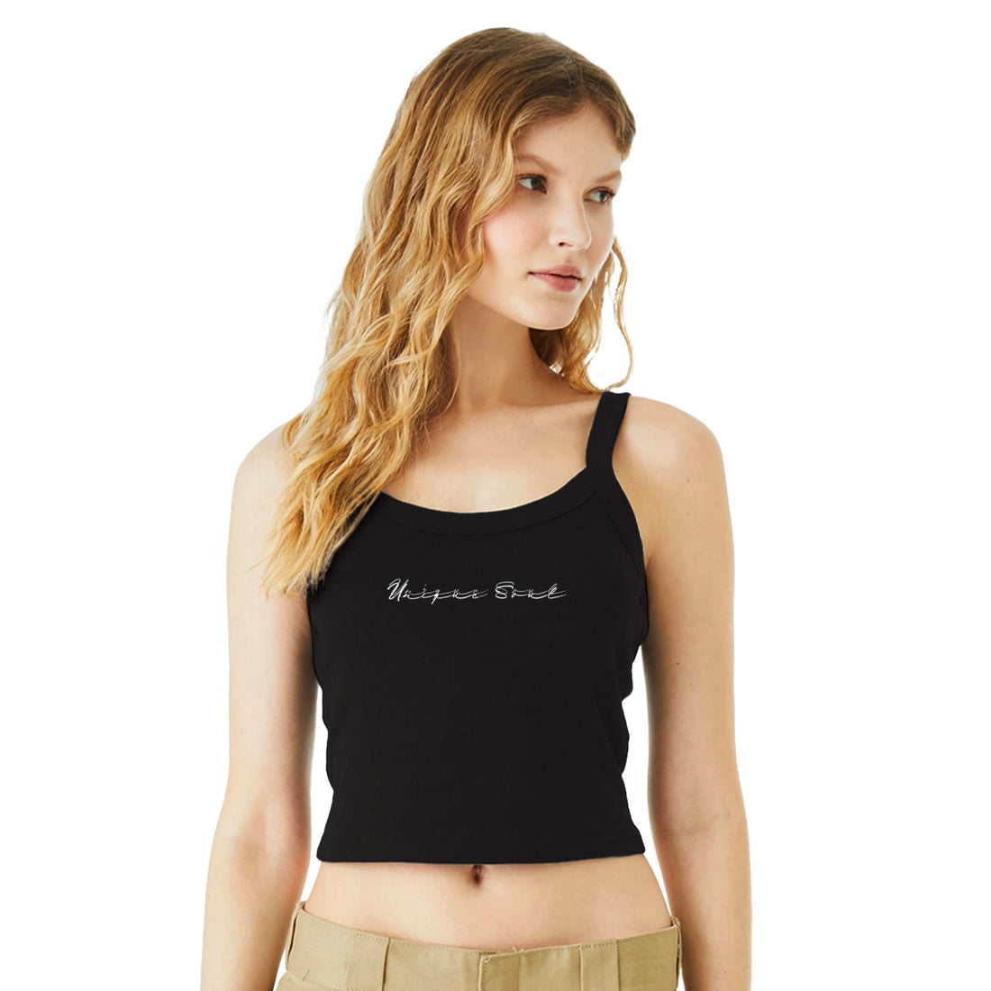 Unique Soul Slogan Art Light and Soft Premium Cotton Black Strap Top |   Women&