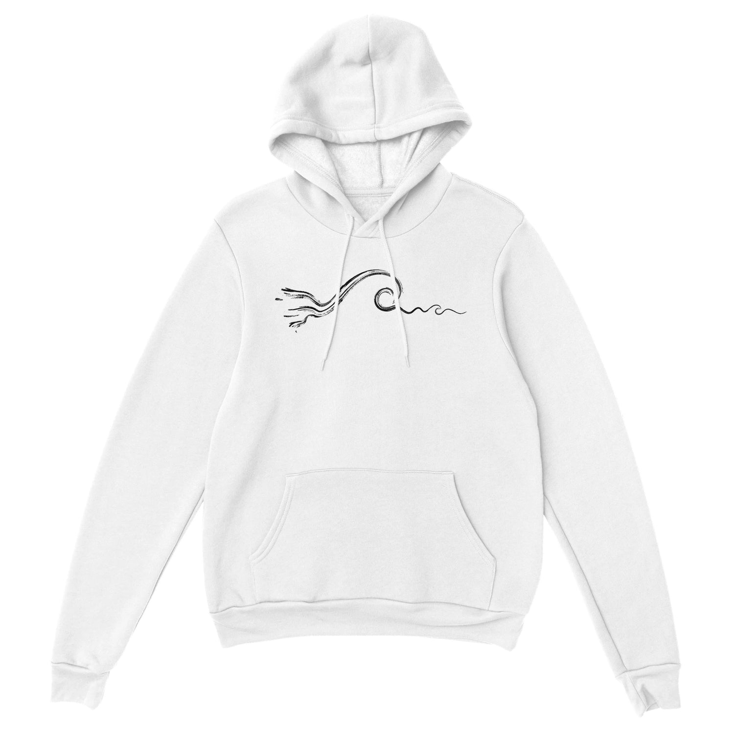 Unisex Classic White Surf Hoodie, Wave Graphic, Front 2