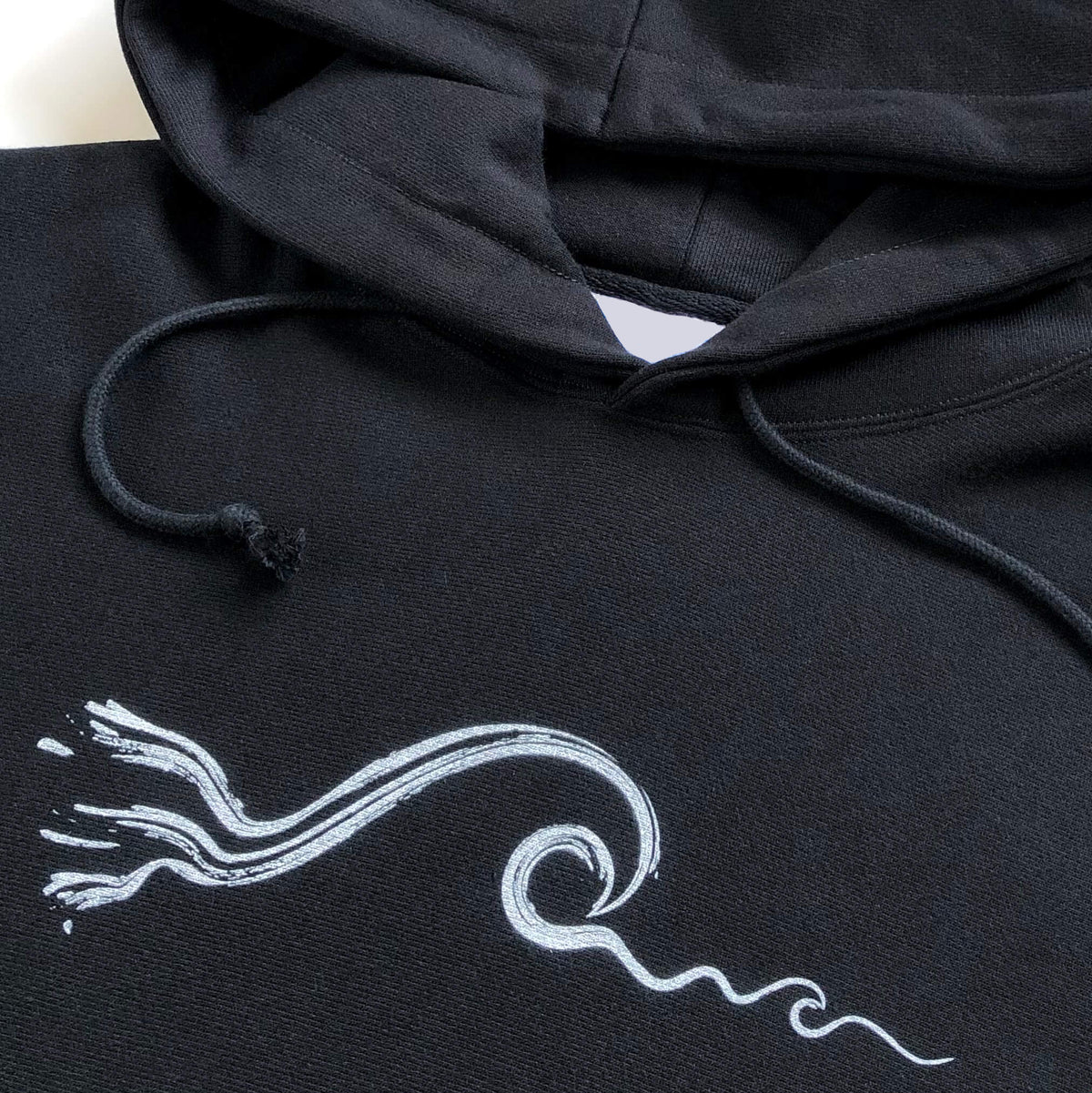 Unisex Wave Heavyweight Black Hoodie, FreeStyle Surf Apparel by an Indie Artist, Front 1