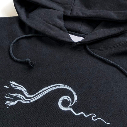 Unisex Wave Heavyweight Black Hoodie, FreeStyle Surf Apparel by an Indie Artist, Front 1