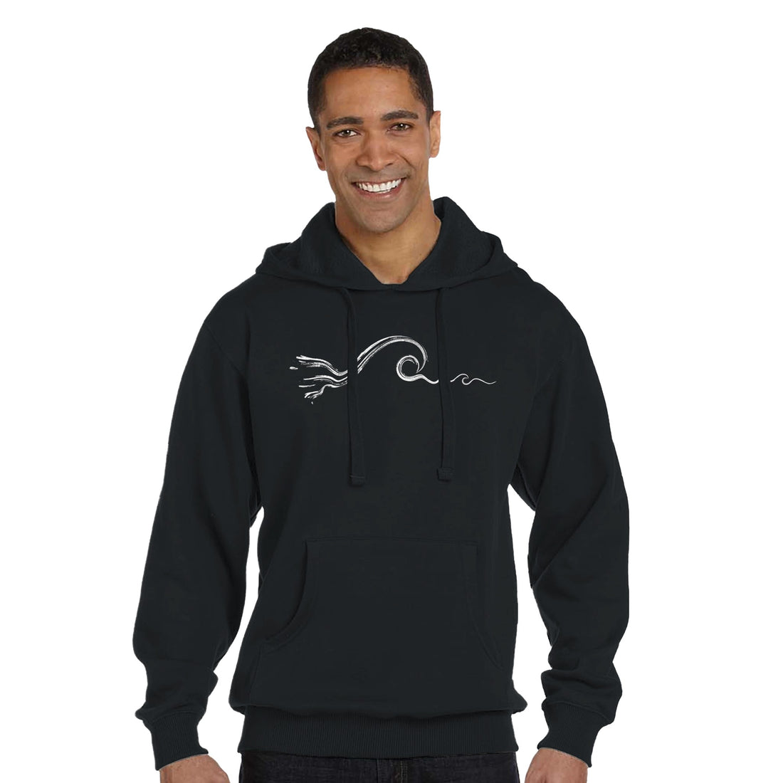 Unisex Surf Wave Street Surf Look Black Hoodie | 100% Organic Cotton | Organic Ocean Fashion Urban Style by an Indie Artist | Front