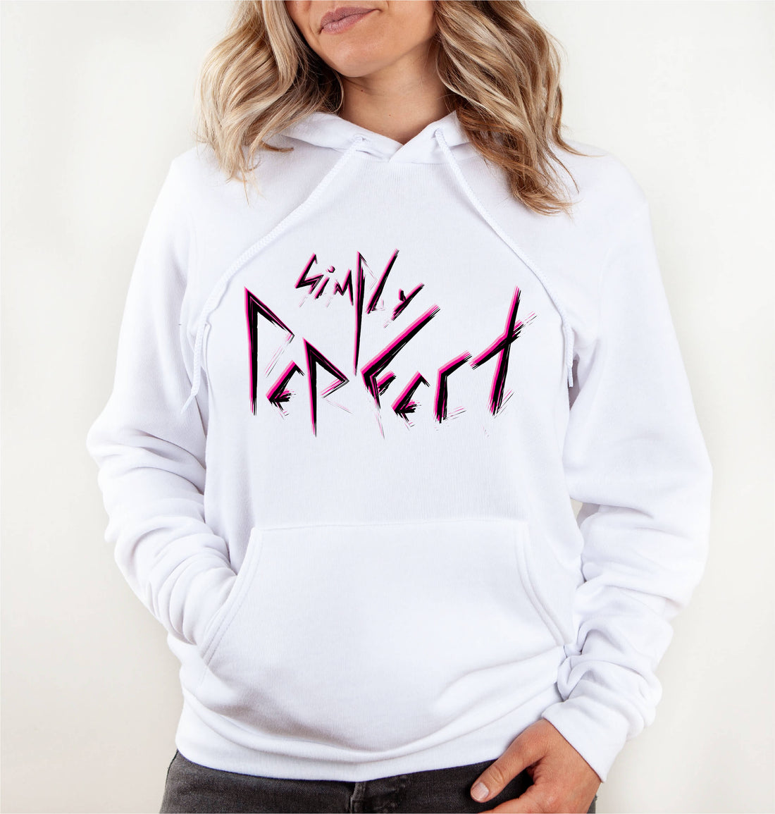 Women’s Premium White Classic Hoodie, Simply Perfect Graphic, Front