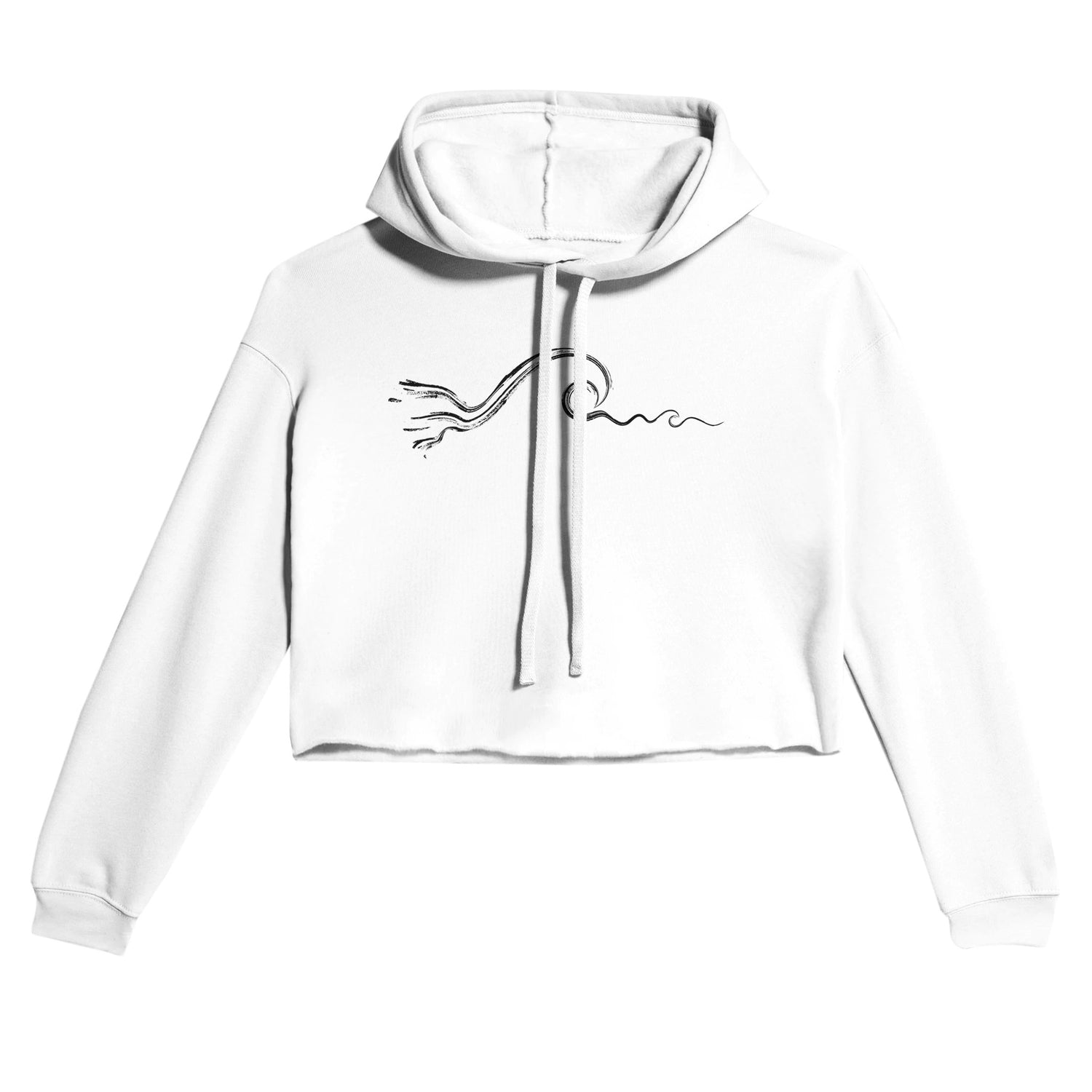 Women’s Premium White Surf Drop Shoulder Crop Hoodie, Wave Graphic, Front 1