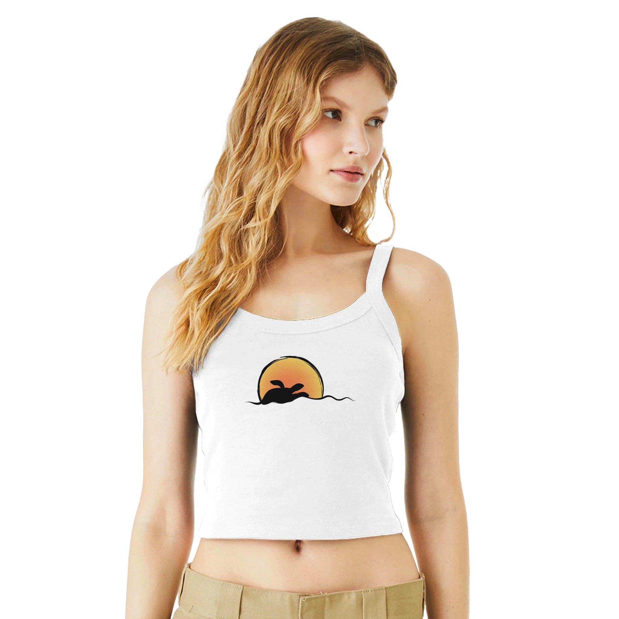 Women's Sea Turtle White Strap Top | Street Surf Outfit For Women |  Sea Turtle Apparel | Light and Soft Premium Cotton | Relaxed Fashion Style Beach Design by an Indie Artist | Front