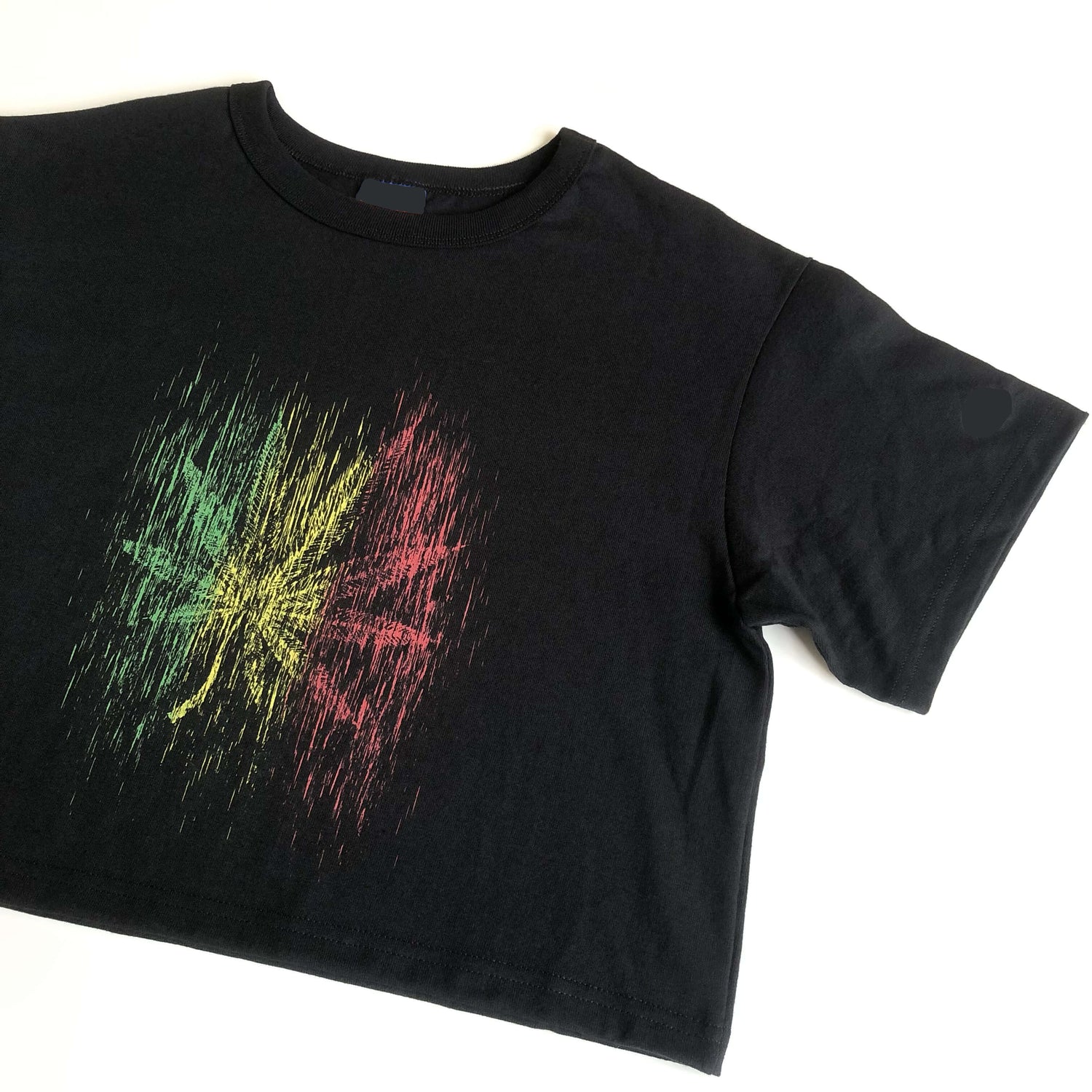 Women's 420 Rasta Color Weed Black Jersey Crop Top, FreeStyle Women's Apparel by an Indie Artist, Front 1