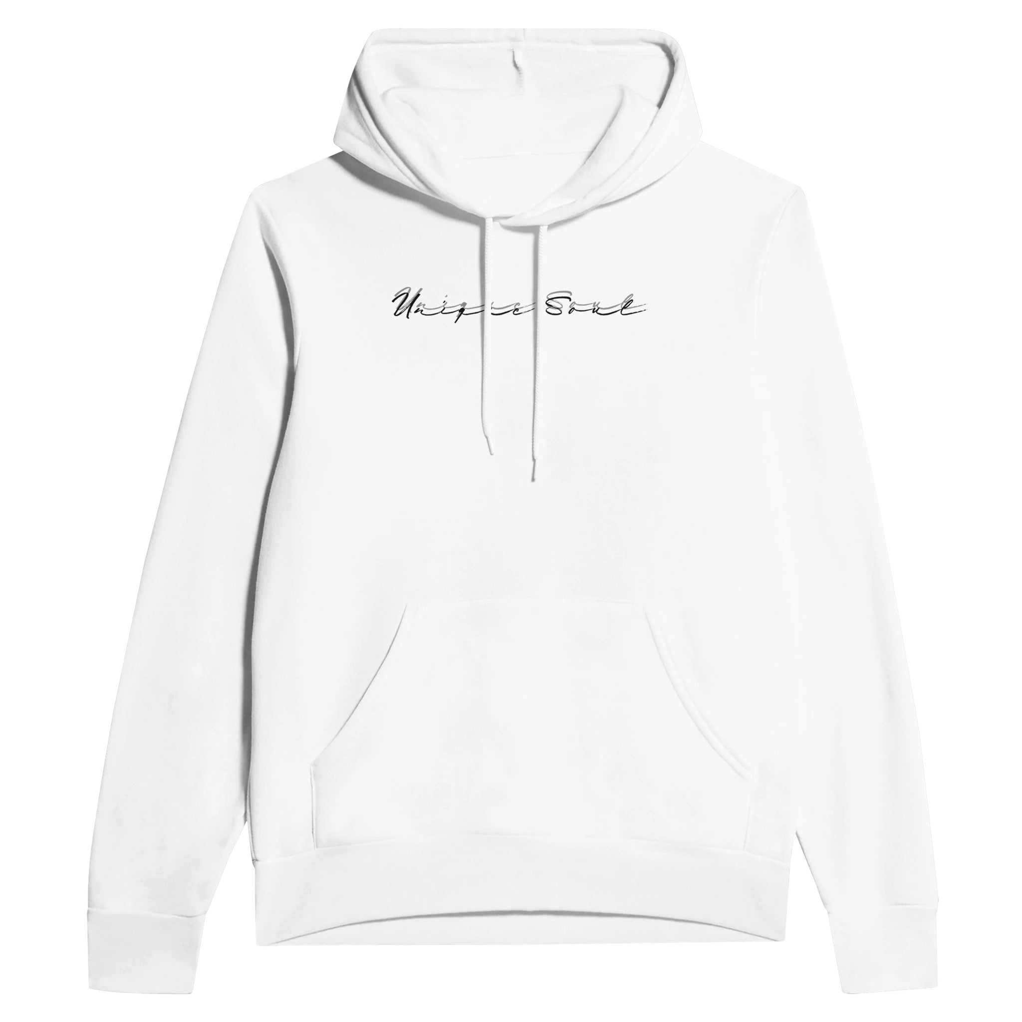 Women’s White Classic Premium Hoodie, Unique Soul Slogan Graphic, Front 1