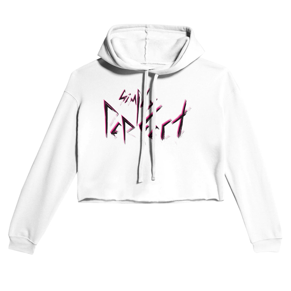 Women’s White Premium Drop Shoulder Crop Hoodie, Simply Perfect Graphic, Front 1