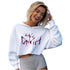 Women’s White Premium Drop Shoulder Crop Hoodie, Simply Perfect Graphic, Front